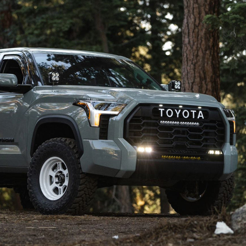 Baja Designs 2022+ Toyota Tundra S2 SAE OEM Fog Light Replacement Kit - Clear on truck off road.