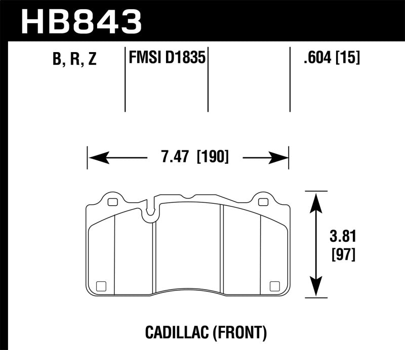 Hawk 2016 Cadillac CTS DTC-60 Race Front Brake Pads dimensions