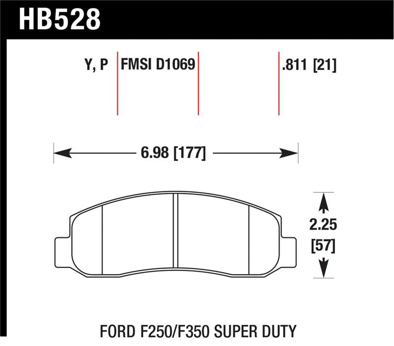 HB528 Ford F250/F350 Super Duty brake pad specifications