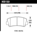 Hawk HPS Street Brake Pads dimensions for Ford Mazda