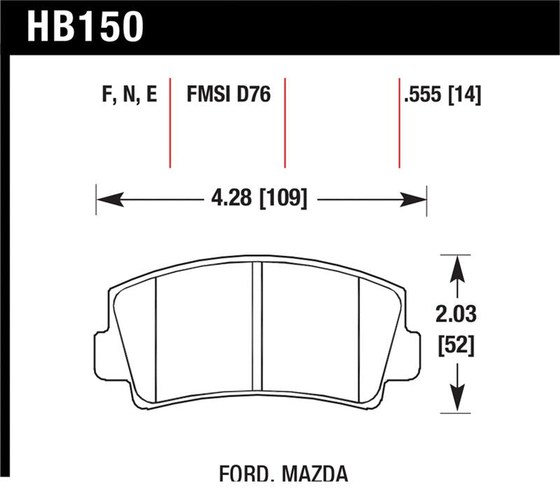 Hawk HPS Street Brake Pads dimensions for Ford Mazda
