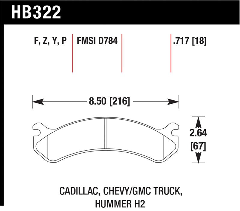 Hawk Chevy / GMC Truck / Hummer Super Duty Street Front Brake Pads dimensions and specifications