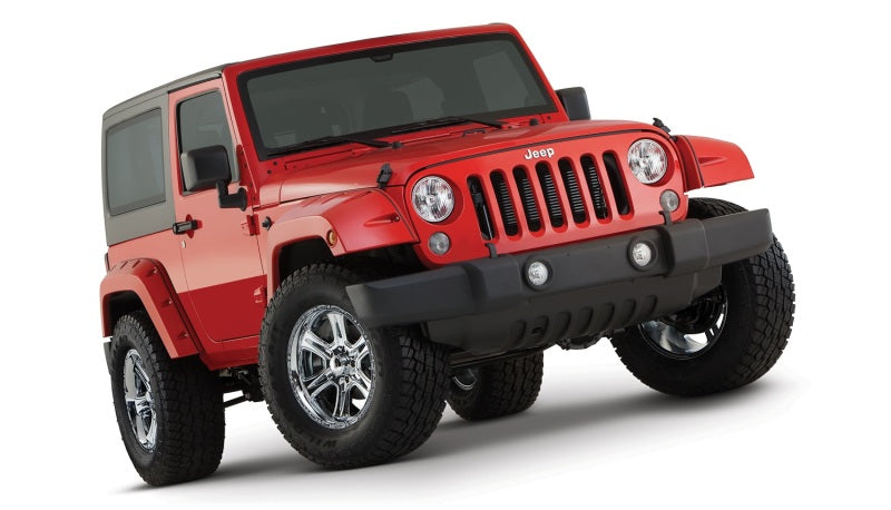 Bushwacker 07-18 Jeep Wrangler Pocket Style Flares 2pc - Black on red Jeep