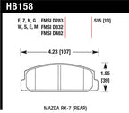 Hawk 2003-2005 Mazda 6 HPS 5.0 Rear Brake Pads dimensions