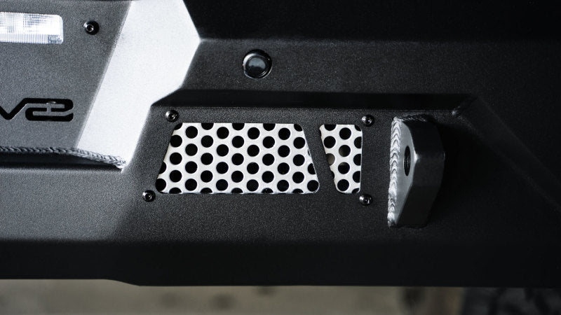 DV8 Offroad 2022-2023 Toyota Tundra MTO Series Rear Bumper close-up of aluminum accent panels