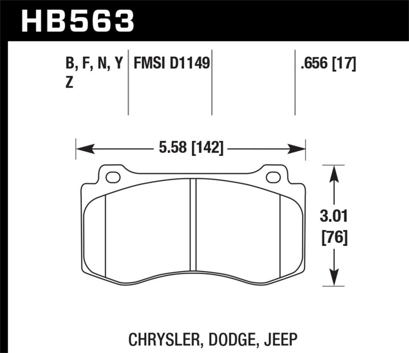 Hawk 06-07 Dodge Magnum SRT8 / 06-09 Challenger SRT8 / 05-07/09 Chrysler 300 C SRT8 Performance Cera specifications diagram.