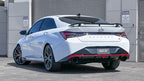 Borla 22-23 Hyundai Elantra N 2.0L 4 CYL. Turbo AT/MT ATAK Catback Exhaust Black Chrome showcased on a white vehicle.