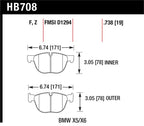 HB708 dimensions for Hawk 07-08 BMW X5 3.0si/4.8i / 09-13 X5 Xdrive / 08-13 X6 Xdrive Perf Ceramic Frt Street Brake Pads