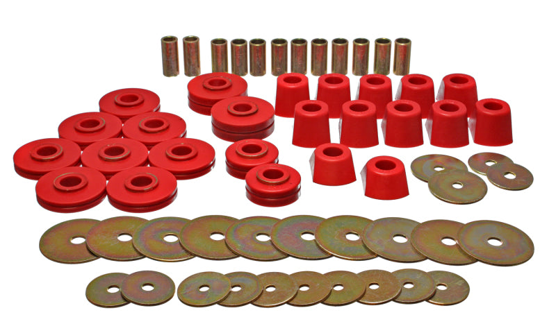 Energy Suspension 67-95 K5 Blazer / 67-70 Denali XL/Suburban/Yukon XL 4WD Red Body (Cab) Mount Set parts showing polyurethane mounts.