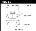 HB757 Audi Front Brake Pad Dimensions for Hawk Audi 2013 A5 Quattro / 12-16 A6 Quattro/A7 Quattro/A8 Quattro HPS 5.0