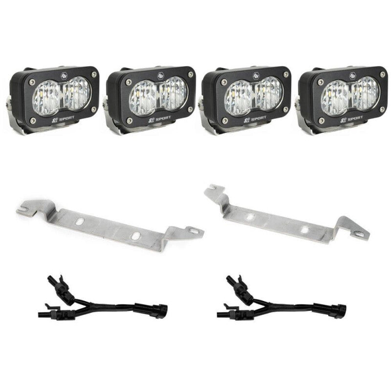 Baja Designs 2022 Toyota Tundra S2 Sport OEM Fog Light Replacement Kit with mounts and wiring for offroad lighting.