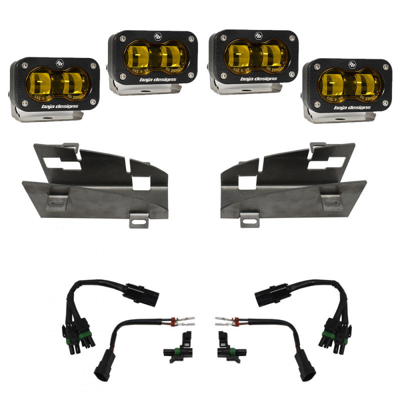 Baja Designs 19-22 Dodge RAM 1500 Rebel / 21-22 1500 TRX S2 SAE Dual Fog Pocket Light Kit - Amber with mount brackets and wiring