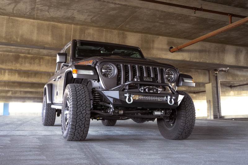 DV8 Offroad 07-23 Jeep Wrangler JK/JL & Gladiator JT FS-1 Series Stubby Front Bumper in parking garage
