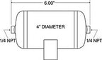 Firestone Air Tank 0.25 Gallon 4in. x 6in. (2) 1/4in. NPT Ports 150 PSI Max - Black (WR17609166) dimensions diagram