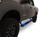 AMP Research 16-18 Nissan Titan All Cabs PowerStep - Black on truck with offroad tires and lighting
