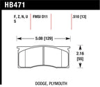 Hawk HPS Street Brake Pads dimensions for Dodge Plymouth