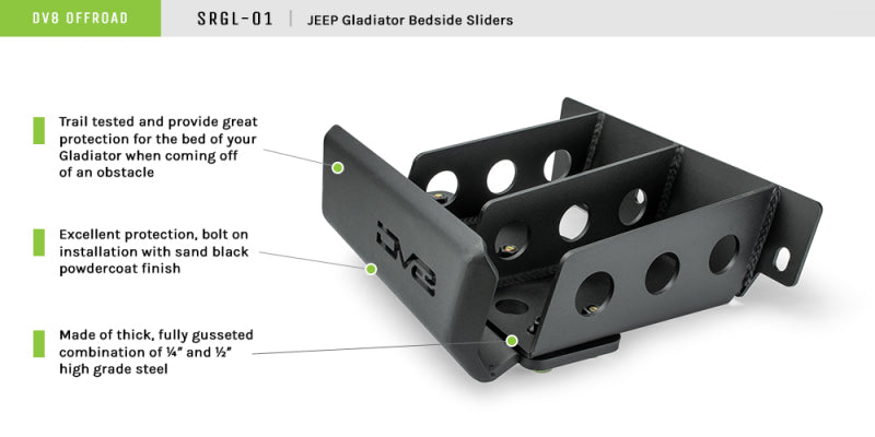 DV8 Offroad 2019+ Jeep Gladiator Bedside Sliders for protection