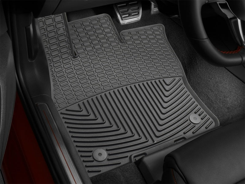WeatherTech 2015+ Volkswagen Golf/GTI (5-Door Hatchback Only) Front Rubber Mats - Black installed in vehicle interior.