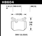 Hawk BMW 135i HP+ Street Rear Brake Pads dimensions diagram