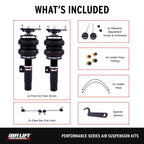 Air Lift 05-14 Audi A3 / 06-14 Volkswagen GTI Performance Front Kit, includes struts, end links, and hoses.