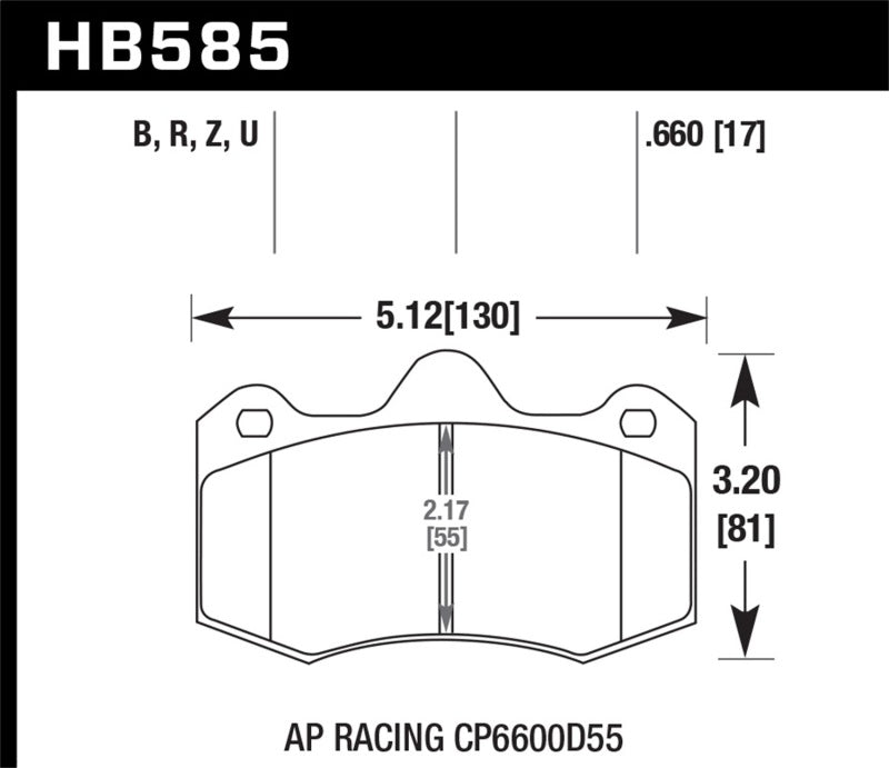 AP Racing CP6600D55 HB585 brake pad diagram for vehicles