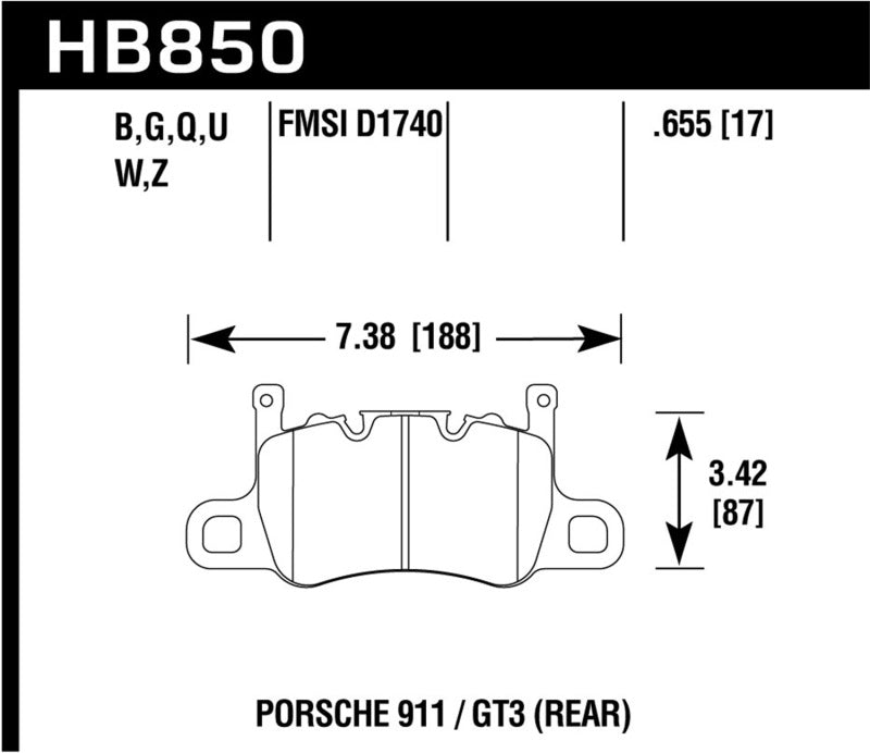 Hawk Audi 14-19 Porsche 911 / 2016 Cayman / 17-19 Panamera PC Rear Brake Pads w/ Carbon Ceramics dimensions diagram