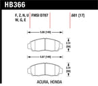 Hawk 04-10 Acura TSX / 99-08 TL / 01-03 CL / 03-10 Honda Accord EX DTC-60 Race Front Brake Pads specifications diagram