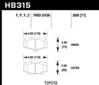 Hawk LTS Street Brake Pads dimensions for Toyota vehicles