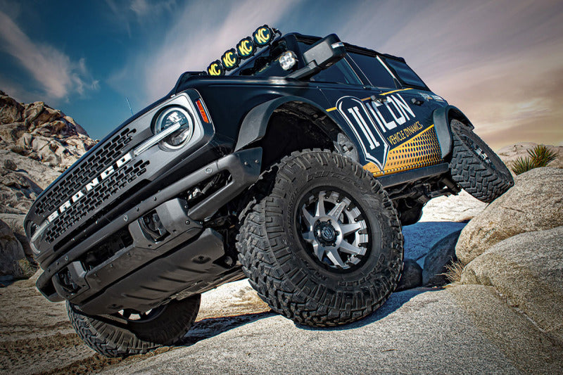 ICON 2021+ Ford Bronco Hoss 2.0 Front EXP Coilover 2.5in on offroad terrain