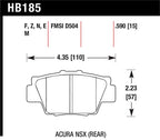 Hawk HPS Street Brake Pads dimensions for Acura NSX rear