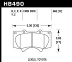 Hawk 10 Lexus GX460 / 03-09 Lexus GX470 / 04-10 4Runner 4.0L/4.7L / 07-10 FJ Cruiser 4.0L / 03-07 Se brake pad dimensions