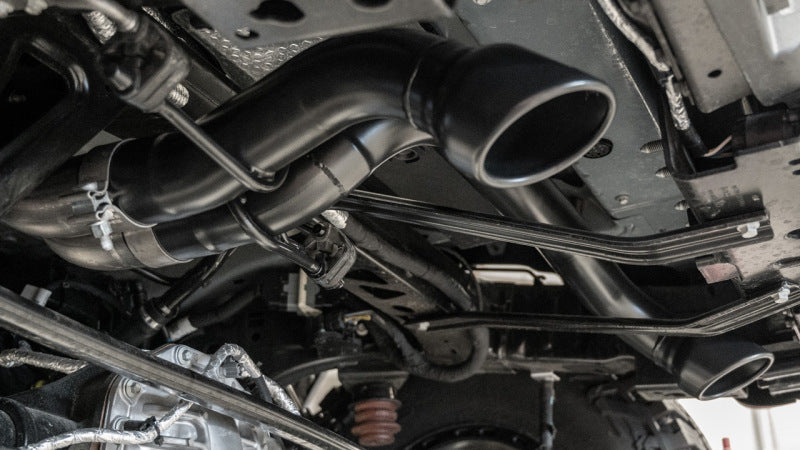 Borla 22-24 Ford Bronco Raptor V6 Turbo AT 2WD / 4WD ATAK Catback Exhaust w/ 4in Black Coated Tips close-up view