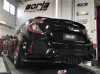 Borla 16-17 Honda Civic Sport 1.5L AT/MT Hatchback S-Type Catback Exhaust showcase in a garage.