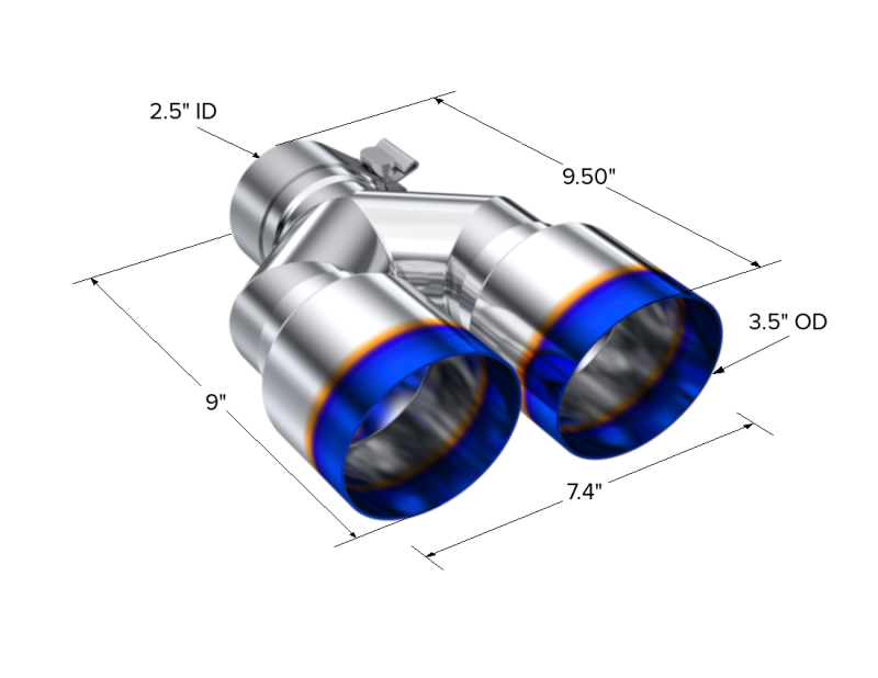 MBRP Burnt End Tip 2.5 ID, Dual 3.5 OD Out, 9.5 length, Single wall 304 Stainless Steel Secondary image