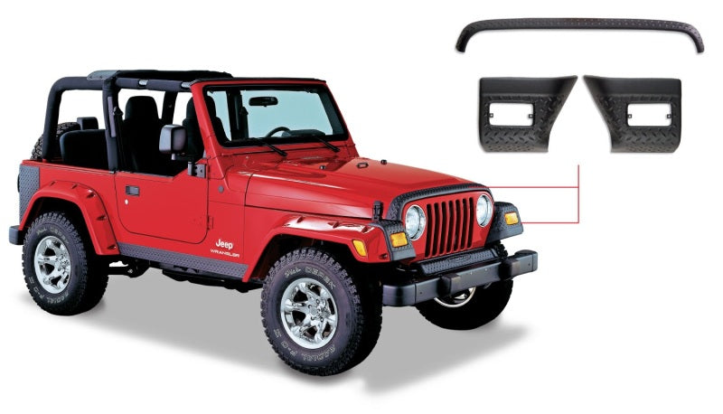 Bushwacker 97-06 Jeep Wrangler Trail Armor Hood Stone Guard and 2 Front Corners - Black Secondary image