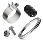 MagnaFlow D-Fit Muffler 409 SS 3.5in 14-19 Ram 2500/3500 6.4L exhaust components with clamp and bolts