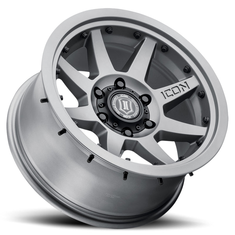 ICON Rebound Pro 17x8.5 6x135 6mm Offset 5in BS 87.1mm Bore Titanium Wheel for offroad performance upgrades.