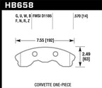 Hawk 2010-2013 Chevy Corvette Grand Sport (One-Piece Pads) High Perf. Street 5.0 Front Brake Pads dimensions diagram