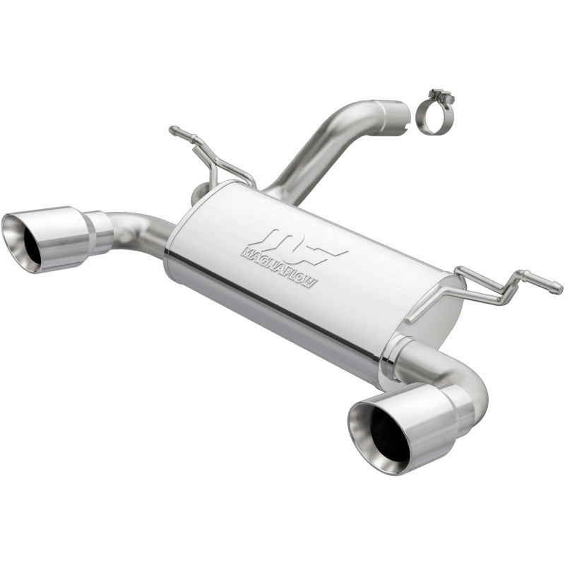 MagnaFlow 2018+ Jeep Wrangler 3.6L Dual Polished Tip Axle-Back Exhaust for offroad performance upgrades.