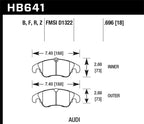 Hawk 09-10 Audi A4/A4 Quattro/A5 Quattro/Q5/S5 / 10 S4 HPS Street Front Brake Pads technical drawing