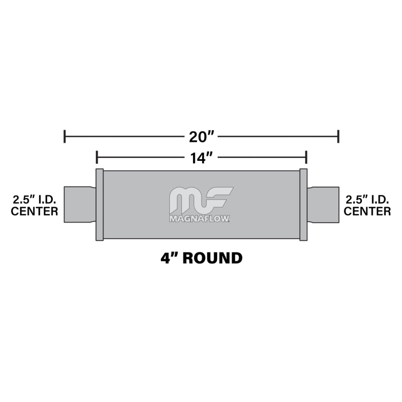 MagnaFlow Muffler Mag SS 14X4X4 2.5X2.5 dimensions diagram