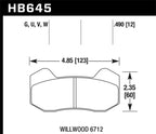 Hawk Wilwood Type 6712 DTC-60 Brake Pads dimension drawing