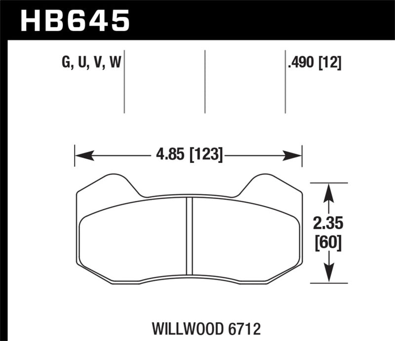 Hawk Wilwood Type 6712 DTC-60 Brake Pads dimension drawing