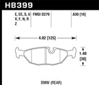 Hawk 84-4/91 BMW 325 (E30) HPS Street Rear Brake Pads dimensions
