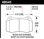 Hawk 03-07 G35/350z/03-06 Sentra Spec V w/ Brembo HPS Street Front Brake Pads dimensions diagram