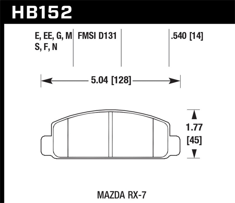 Hawk Mazda RX-7 HPS Street Front Brake Pads dimensions