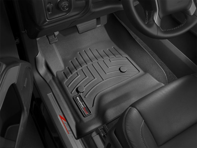 WeatherTech 14+ Chevrolet Silverado/GMC Sierra Crew and Double Cab Front FloorLiners - Black in vehicle interior