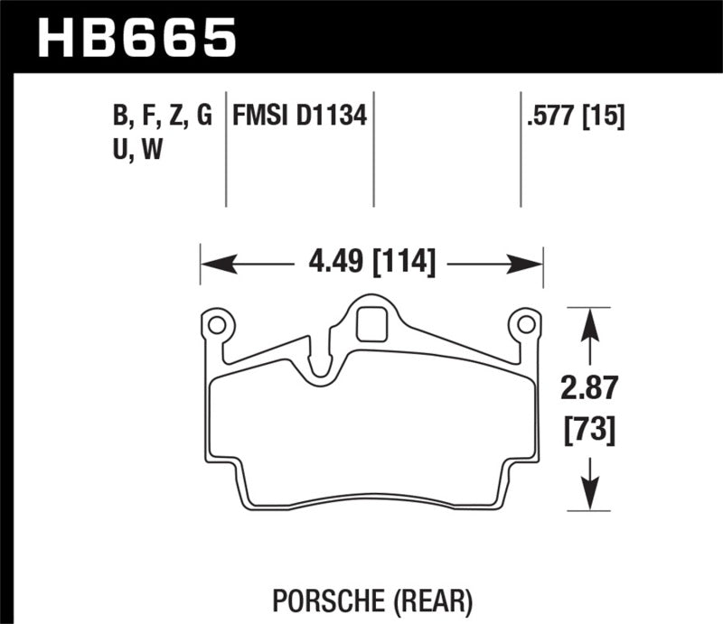 HB665 diagram for Hawk 2012-2015 Porsche Boxster DTC-60 Race Rear Brake Pads
