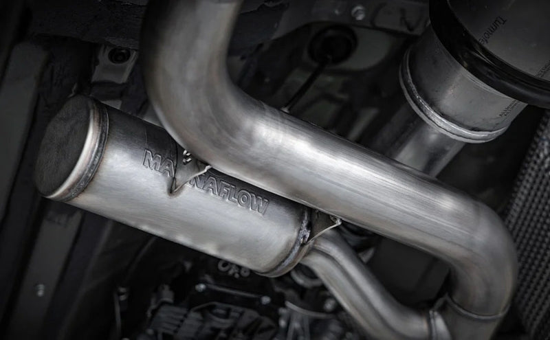 Magnaflow 2024 Toyota Tacoma Overland Series Cat-back Exhaust System close-up view of exhaust pipes