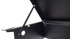 Tuffy Deluxe Enclosure For Jeep Wrangler W/ Subwoofer open lid and support rod, ideal for Jeep Wrangler accessories.